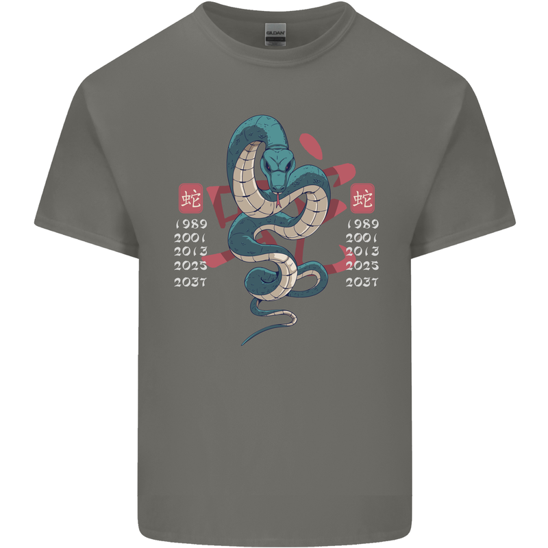 Chinese Zodiac Shengxiao Year of the Snake Mens Cotton T-Shirt Tee Top Charcoal
