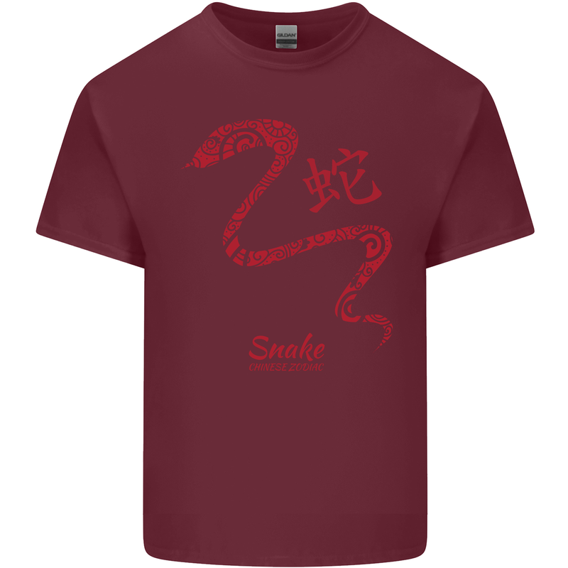 Chinese Zodiac Shengxiao Year of the Snake Mens Cotton T-Shirt Tee Top Maroon