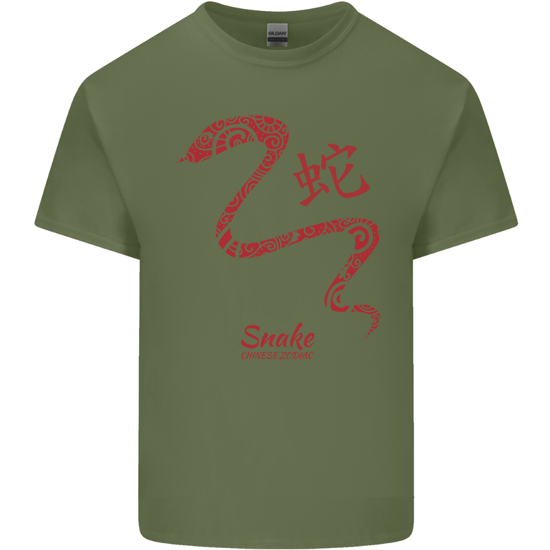Chinese Zodiac Shengxiao Year of the Snake Mens Cotton T-Shirt Tee Top Military Green