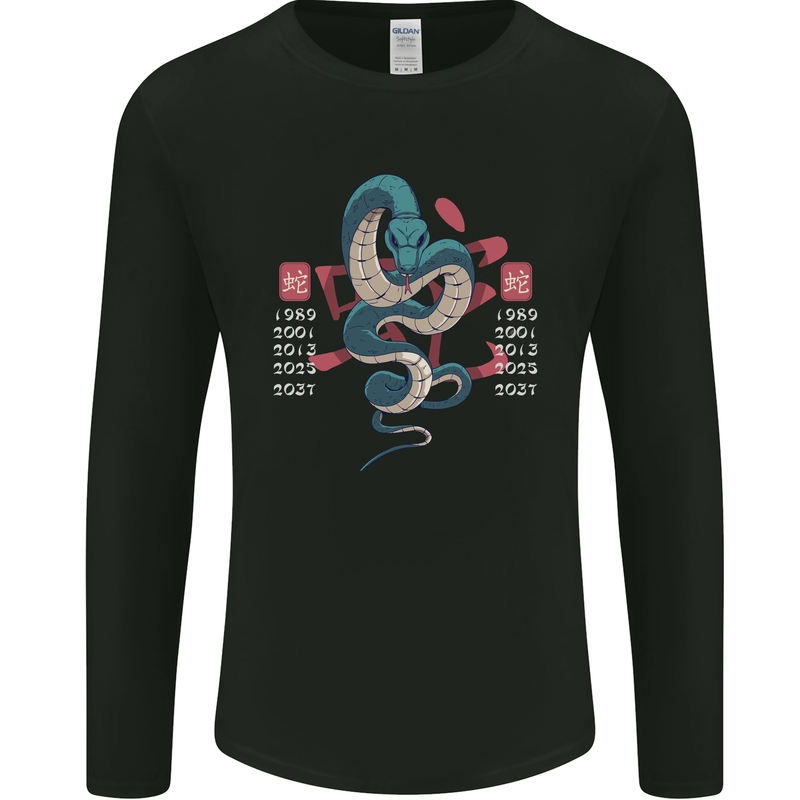 Chinese Zodiac Shengxiao Year of the Snake Mens Long Sleeve T-Shirt Black