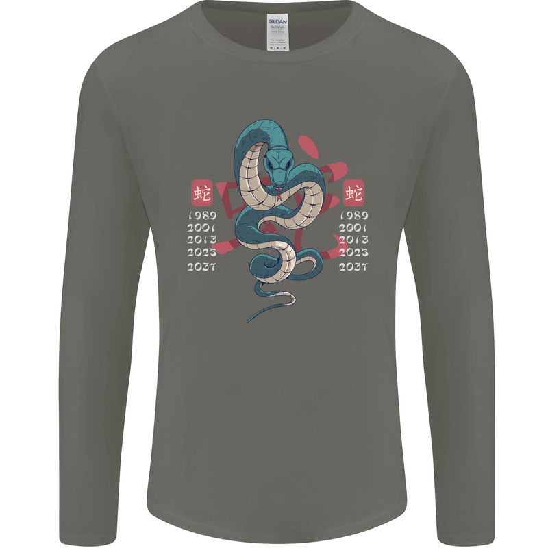 Chinese Zodiac Shengxiao Year of the Snake Mens Long Sleeve T-Shirt Charcoal