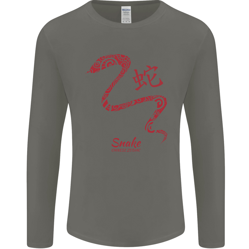 Chinese Zodiac Shengxiao Year of the Snake Mens Long Sleeve T-Shirt Charcoal