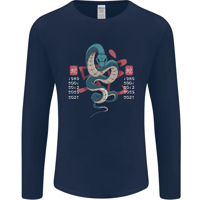 Chinese Zodiac Shengxiao Year of the Snake Mens Long Sleeve T-Shirt Navy Blue