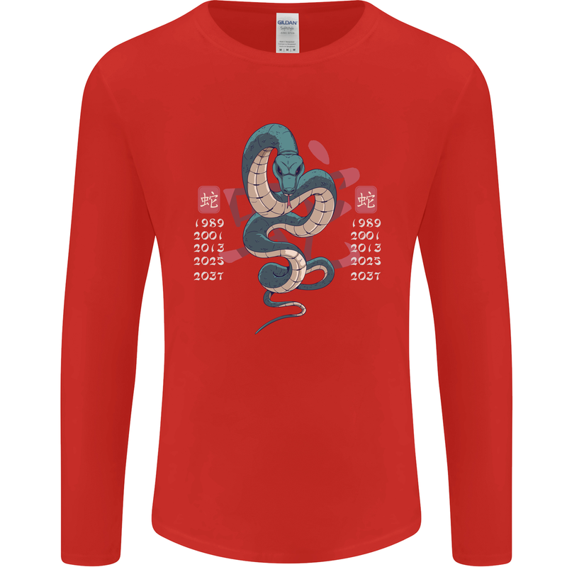 Chinese Zodiac Shengxiao Year of the Snake Mens Long Sleeve T-Shirt Red