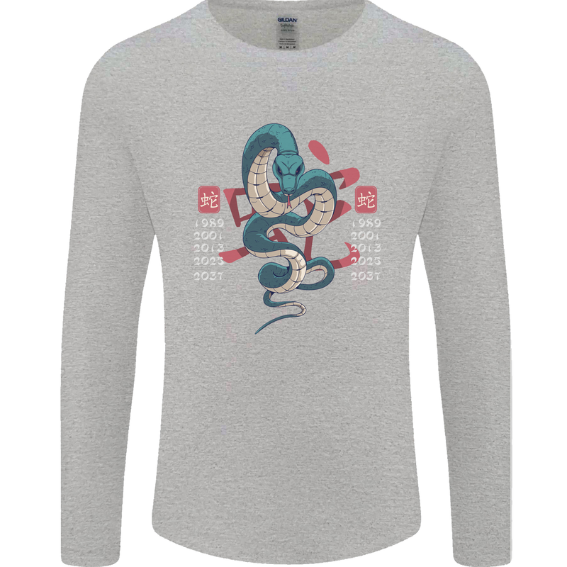 Chinese Zodiac Shengxiao Year of the Snake Mens Long Sleeve T-Shirt Sports Grey