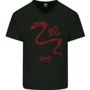Chinese Zodiac Shengxiao Year of the Snake Mens V-Neck Cotton T-Shirt Black