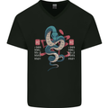 Chinese Zodiac Shengxiao Year of the Snake Mens V-Neck Cotton T-Shirt Black