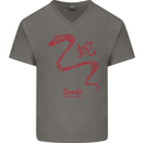 Chinese Zodiac Shengxiao Year of the Snake Mens V-Neck Cotton T-Shirt Charcoal