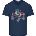 Chinese Zodiac Shengxiao Year of the Snake Mens V-Neck Cotton T-Shirt Navy Blue
