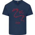 Chinese Zodiac Shengxiao Year of the Snake Mens V-Neck Cotton T-Shirt Navy Blue