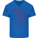 Chinese Zodiac Shengxiao Year of the Snake Mens V-Neck Cotton T-Shirt Royal Blue