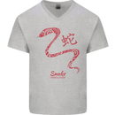 Chinese Zodiac Shengxiao Year of the Snake Mens V-Neck Cotton T-Shirt Sports Grey