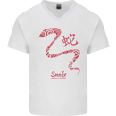 Chinese Zodiac Shengxiao Year of the Snake Mens V-Neck Cotton T-Shirt White