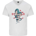Chinese Zodiac Shengxiao Year of the Snake Mens V-Neck Cotton T-Shirt White