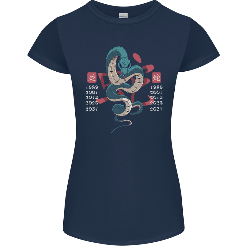 Chinese Zodiac Shengxiao Year of the Snake Womens Petite Cut T-Shirt Navy Blue