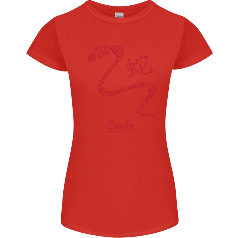 Chinese Zodiac Shengxiao Year of the Snake Womens Petite Cut T-Shirt Red