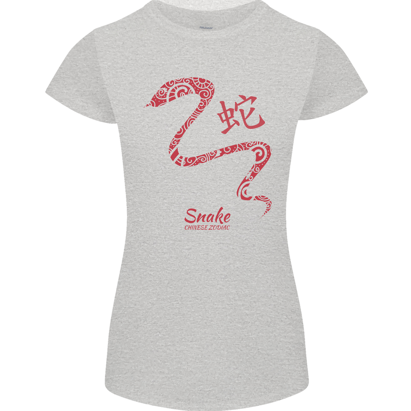 Chinese Zodiac Shengxiao Year of the Snake Womens Petite Cut T-Shirt Sports Grey