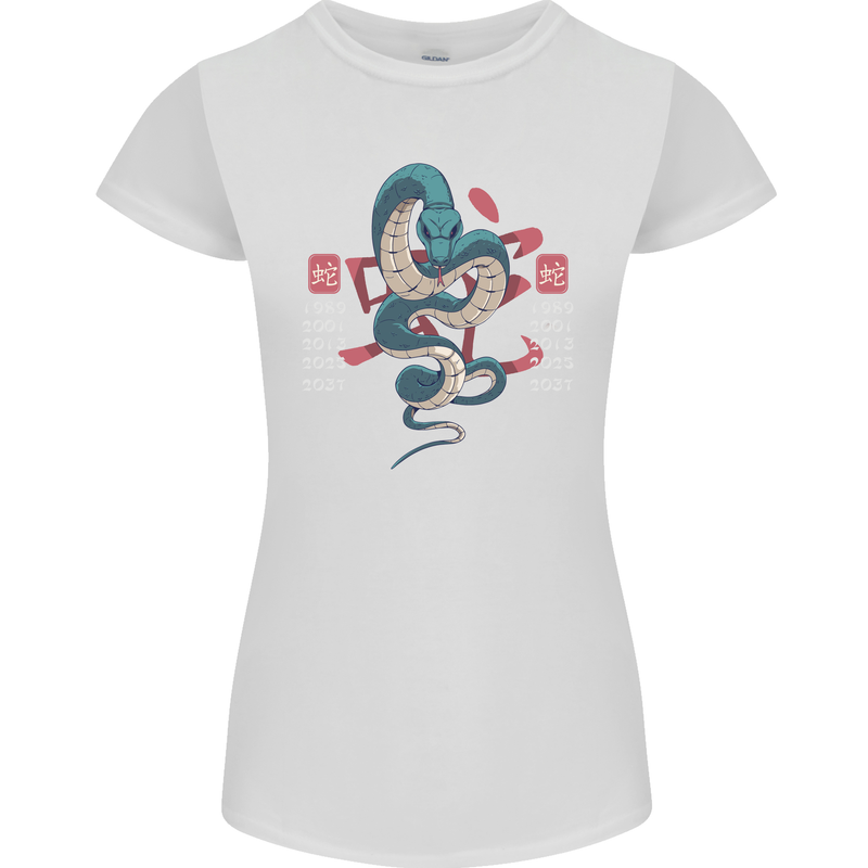 Chinese Zodiac Shengxiao Year of the Snake Womens Petite Cut T-Shirt White