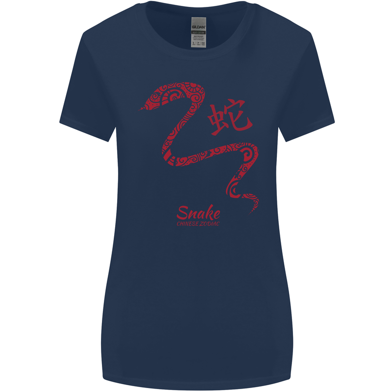 Chinese Zodiac Shengxiao Year of the Snake Womens Wider Cut T-Shirt Navy Blue
