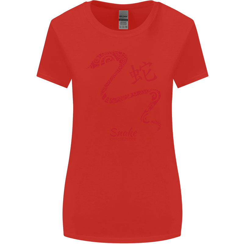 Chinese Zodiac Shengxiao Year of the Snake Womens Wider Cut T-Shirt Red