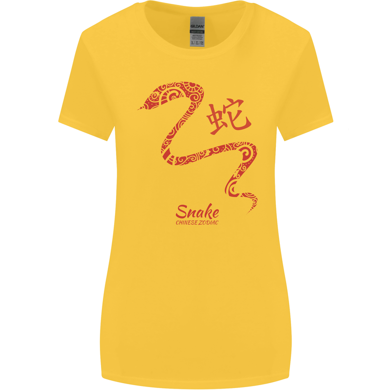 Chinese Zodiac Shengxiao Year of the Snake Womens Wider Cut T-Shirt Yellow