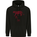 Chinese Zodiac Shengxiao Year of the Tiger Mens 80% Cotton Hoodie Black