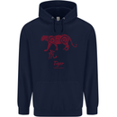 Chinese Zodiac Shengxiao Year of the Tiger Mens 80% Cotton Hoodie Navy Blue