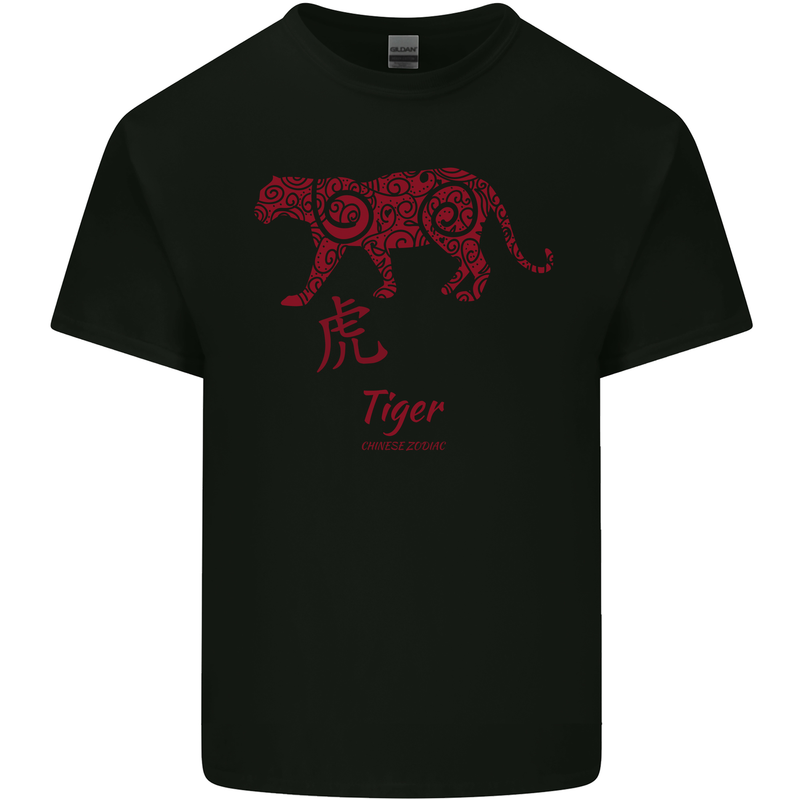 Chinese Zodiac Shengxiao Year of the Tiger Mens Cotton T-Shirt Tee Top Black