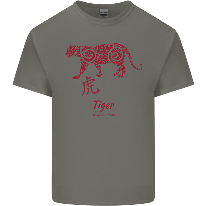 Chinese Zodiac Shengxiao Year of the Tiger Mens Cotton T-Shirt Tee Top Charcoal