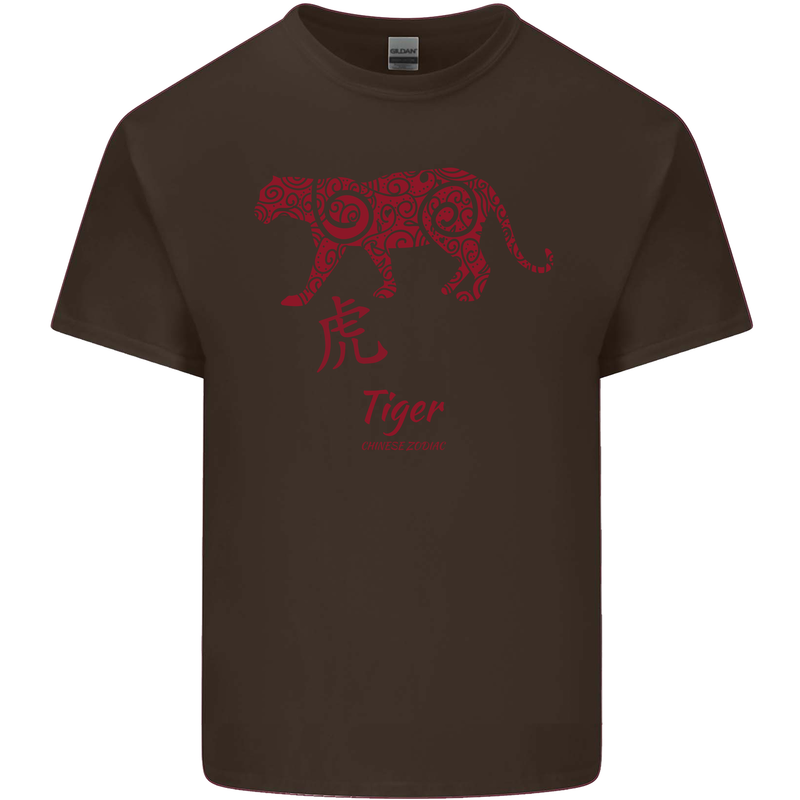 Chinese Zodiac Shengxiao Year of the Tiger Mens Cotton T-Shirt Tee Top Dark Chocolate