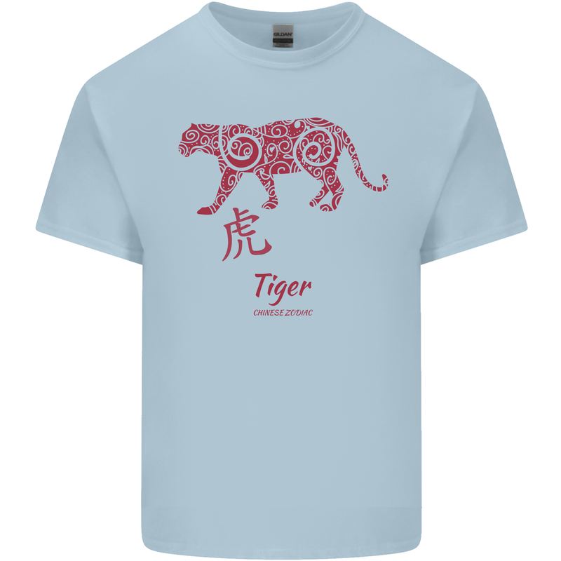 Chinese Zodiac Shengxiao Year of the Tiger Mens Cotton T-Shirt Tee Top Light Blue
