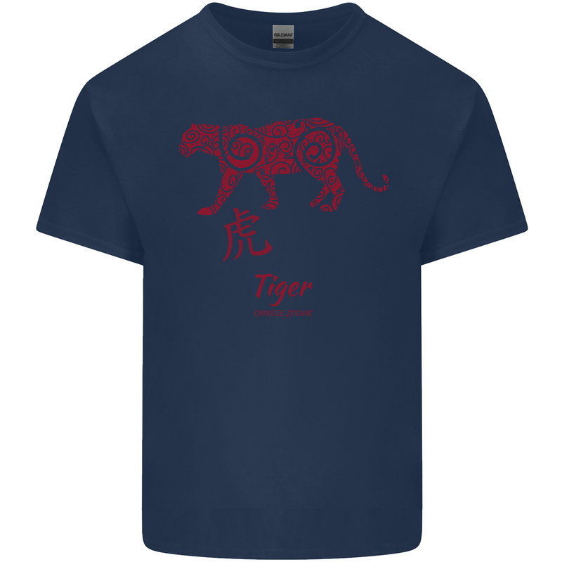 Chinese Zodiac Shengxiao Year of the Tiger Mens Cotton T-Shirt Tee Top Navy Blue