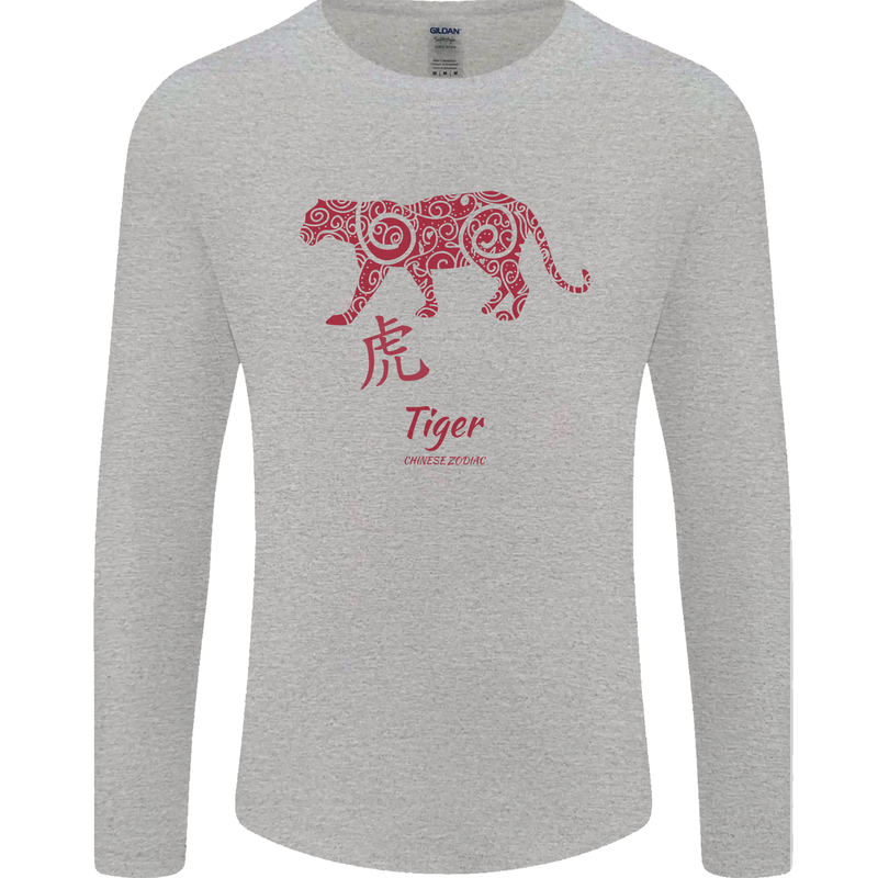 Chinese Zodiac Shengxiao Year of the Tiger Mens Long Sleeve T-Shirt Sports Grey