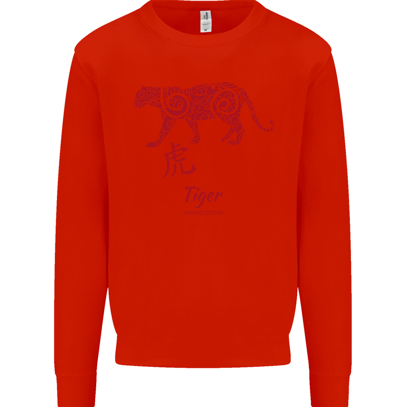 Chinese Zodiac Shengxiao Year of the Tiger Mens Sweatshirt Jumper Bright Red