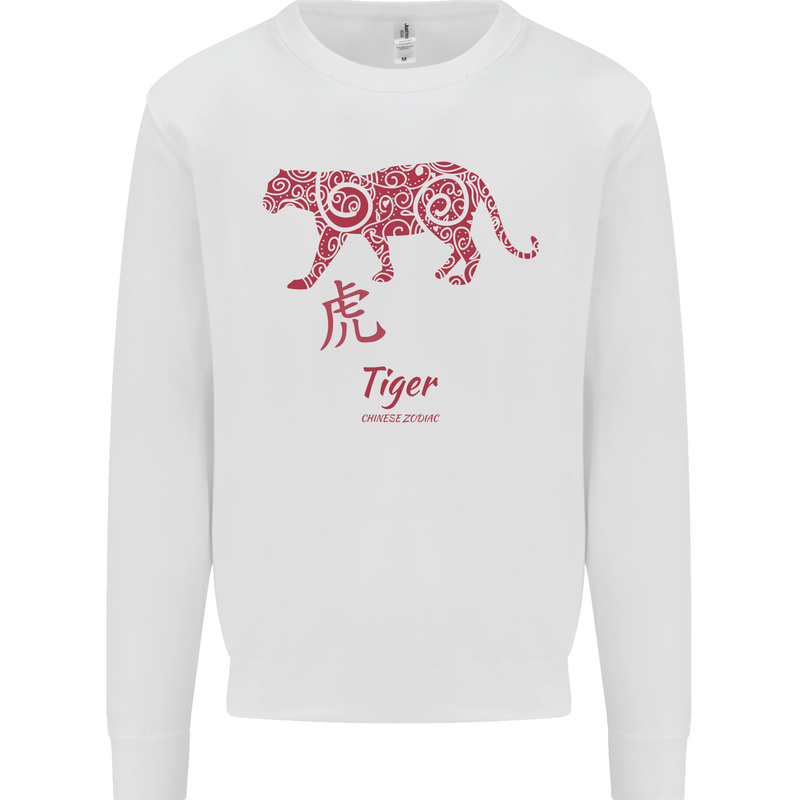 Chinese Zodiac Shengxiao Year of the Tiger Mens Sweatshirt Jumper White
