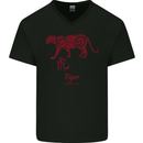Chinese Zodiac Shengxiao Year of the Tiger Mens V-Neck Cotton T-Shirt Black
