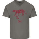 Chinese Zodiac Shengxiao Year of the Tiger Mens V-Neck Cotton T-Shirt Charcoal