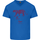 Chinese Zodiac Shengxiao Year of the Tiger Mens V-Neck Cotton T-Shirt Royal Blue