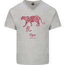 Chinese Zodiac Shengxiao Year of the Tiger Mens V-Neck Cotton T-Shirt Sports Grey