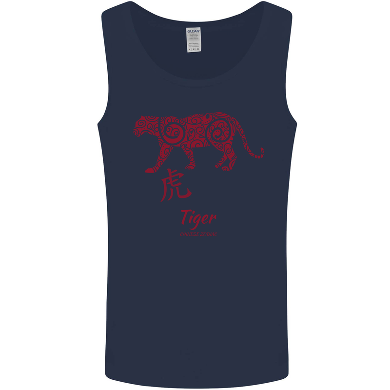 Chinese Zodiac Shengxiao Year of the Tiger Mens Vest Tank Top Navy Blue