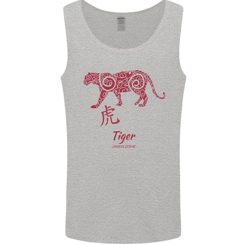 Chinese Zodiac Shengxiao Year of the Tiger Mens Vest Tank Top Sports Grey