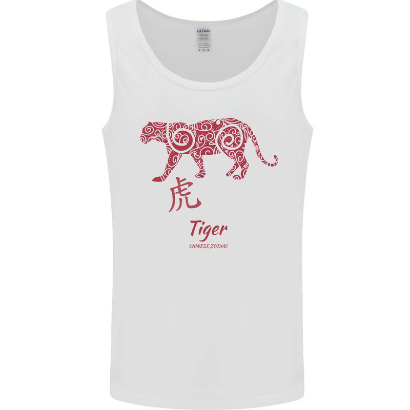 Chinese Zodiac Shengxiao Year of the Tiger Mens Vest Tank Top White