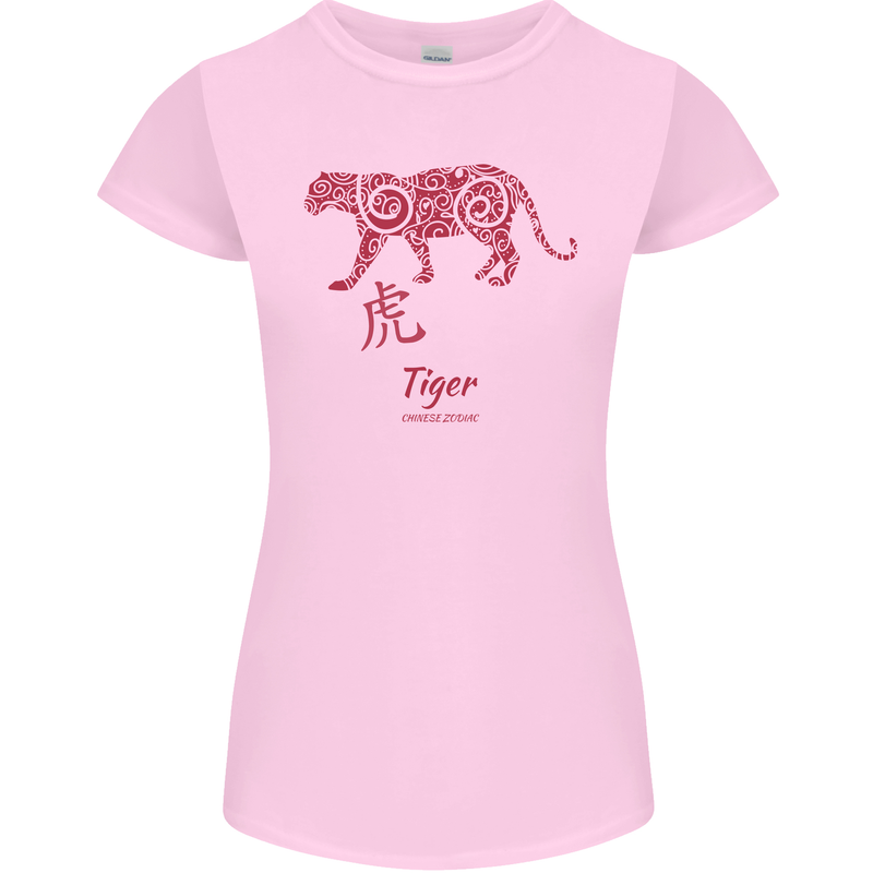 Chinese Zodiac Shengxiao Year of the Tiger Womens Petite Cut T-Shirt Light Pink