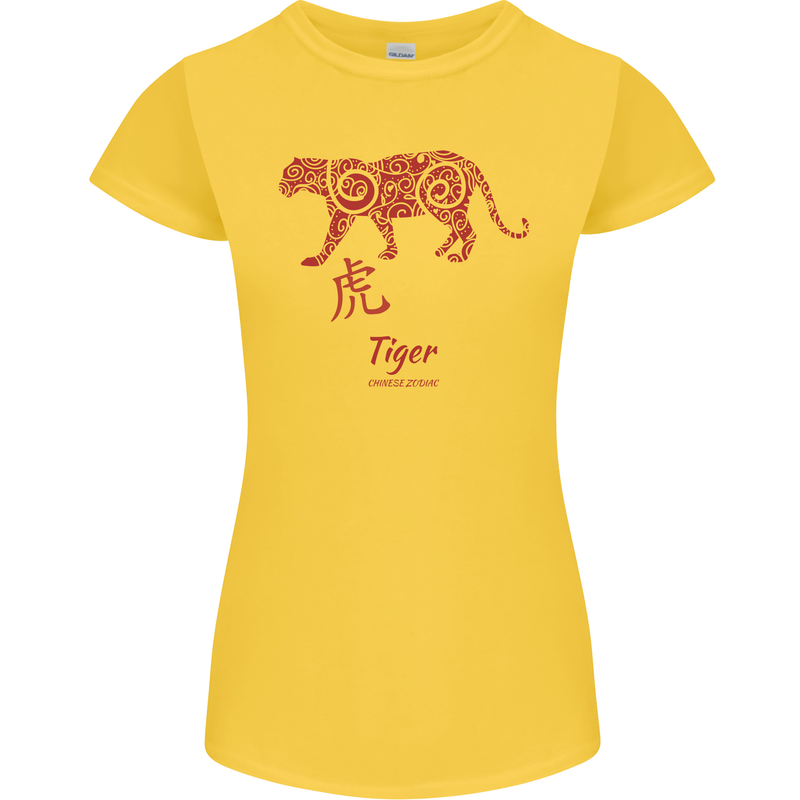 Chinese Zodiac Shengxiao Year of the Tiger Womens Petite Cut T-Shirt Yellow
