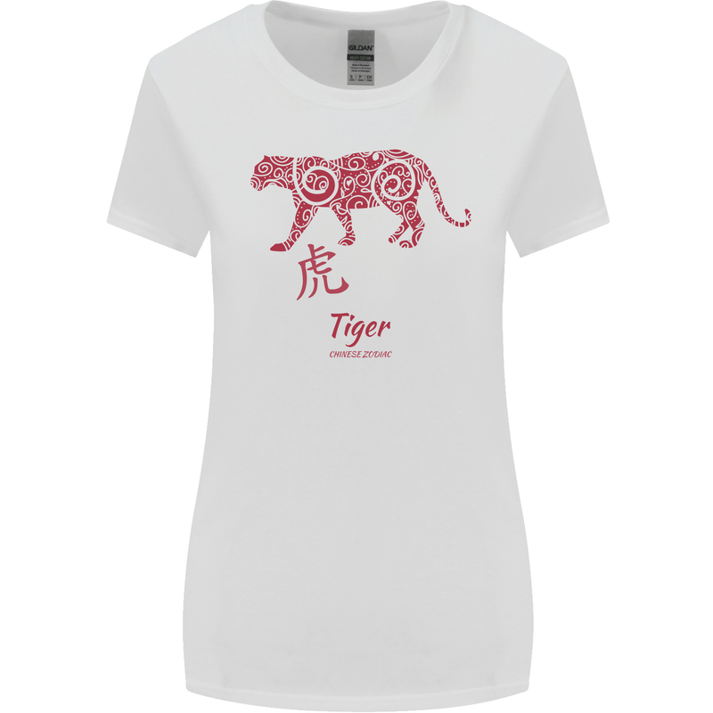 Chinese Zodiac Shengxiao Year of the Tiger Womens Wider Cut T-Shirt White
