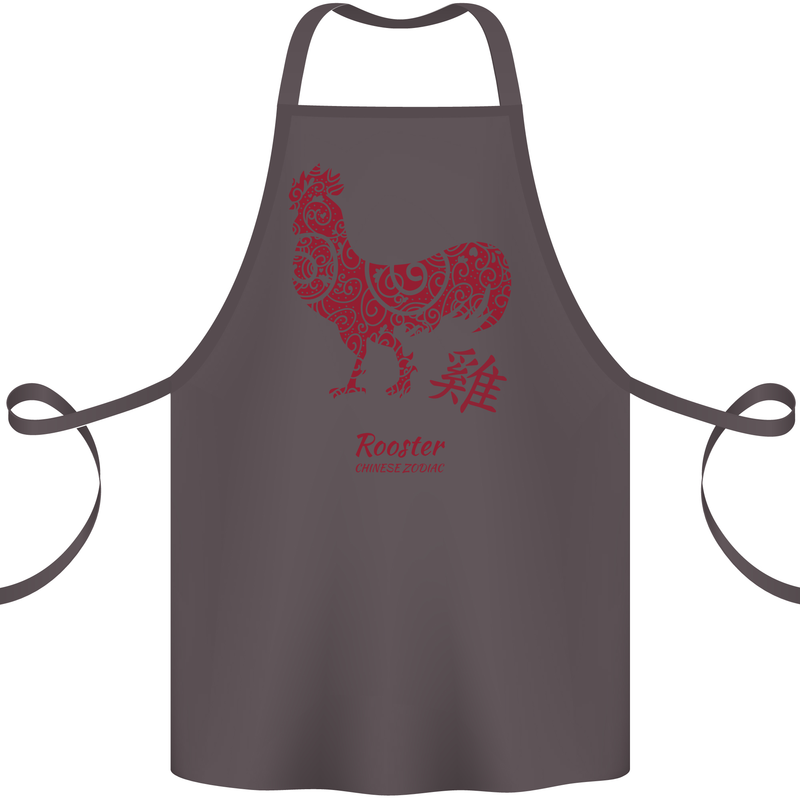Chinese Zodiac Year of the Rooster Cotton Apron 100% Organic Dark Grey