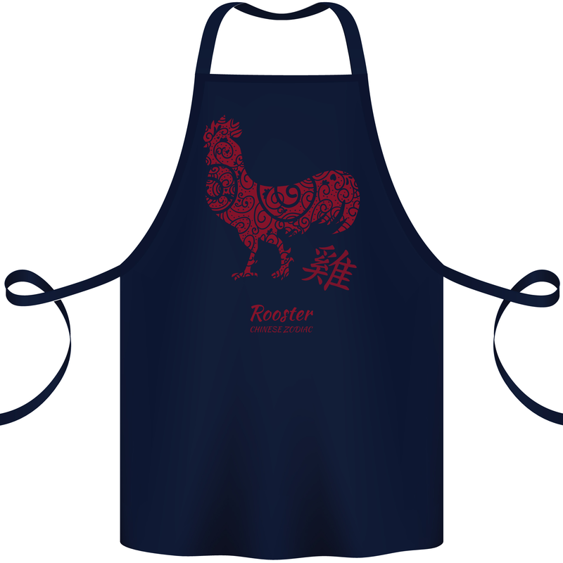 Chinese Zodiac Year of the Rooster Cotton Apron 100% Organic Navy Blue