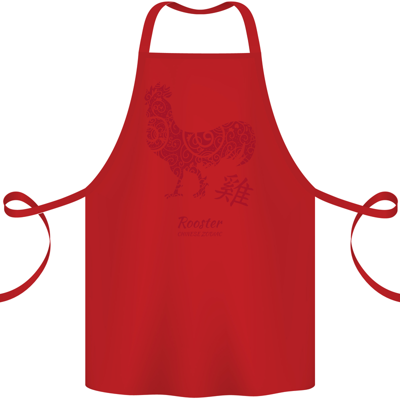 Chinese Zodiac Year of the Rooster Cotton Apron 100% Organic Red