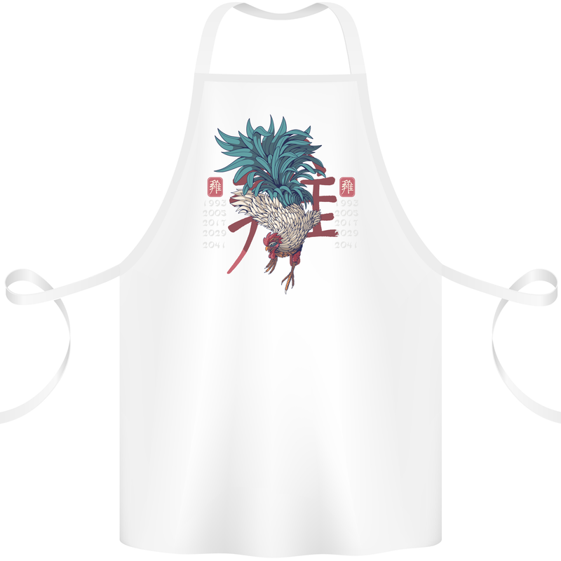 Chinese Zodiac Year of the Rooster Cotton Apron 100% Organic White