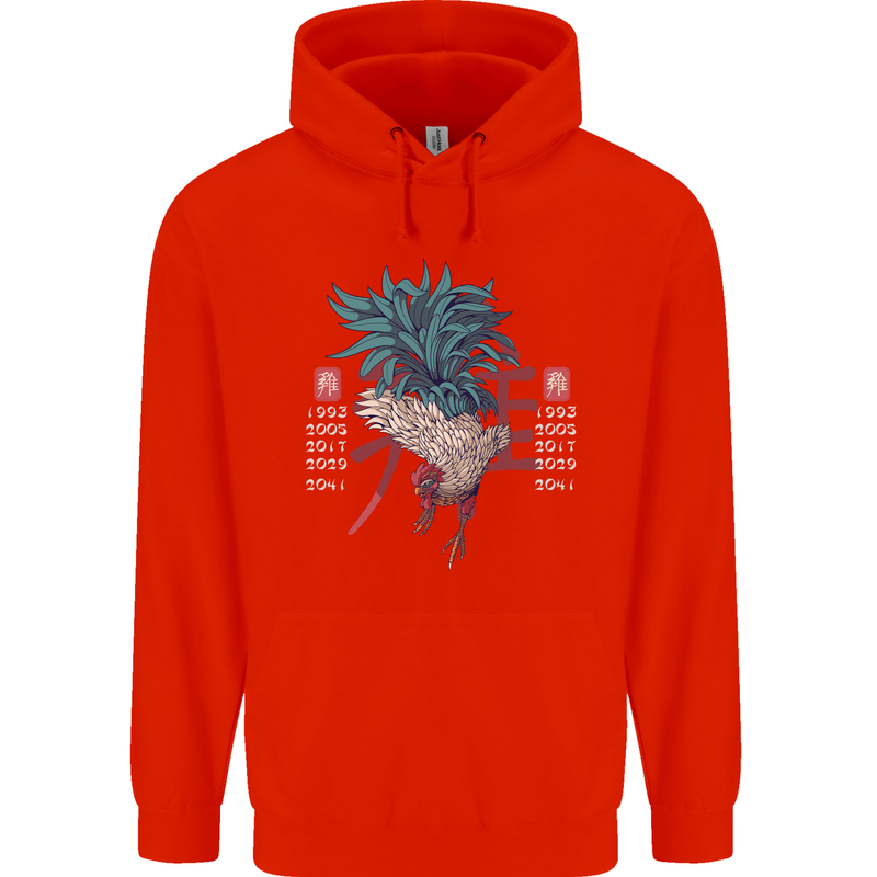 Chinese Zodiac Year of the Rooster Mens 80% Cotton Hoodie Bright Red
